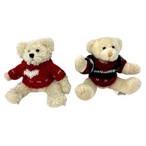 Playful Plush‎ Cream Colored Teddy Bears with Knit Sweaters